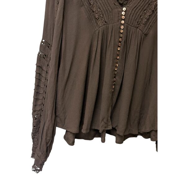 Free People Meet Me Halfway Black Flowy Boho Blouse - Size‎ Small - Picture 5 of 8